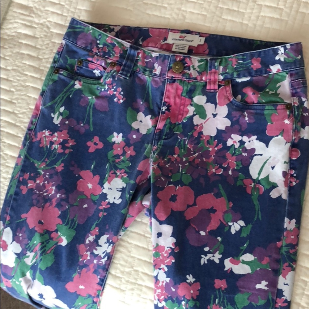 Vineyard Vines Floral Print Denim Pants - Size 2 - Picture 2 of 7